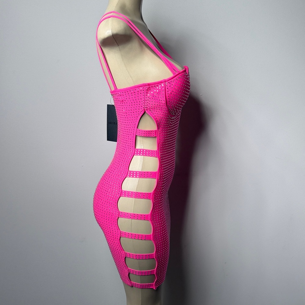 AKIRA Hot Pink Studded Cutout Bodycon Mini Dress - Picture 10 of 10